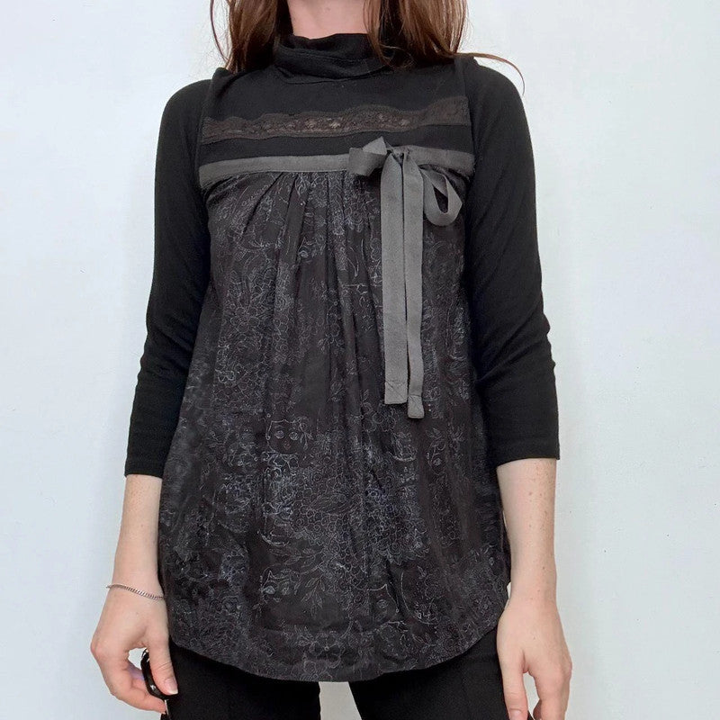 Cop Copine black flared grunge Bow shirt