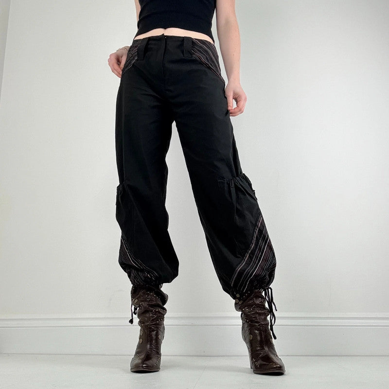 Low rise black puff pinstripe trousers