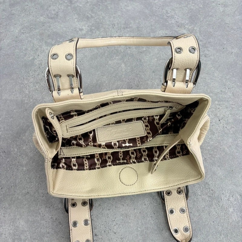 Cream Italian leather Y2K buckle handbag