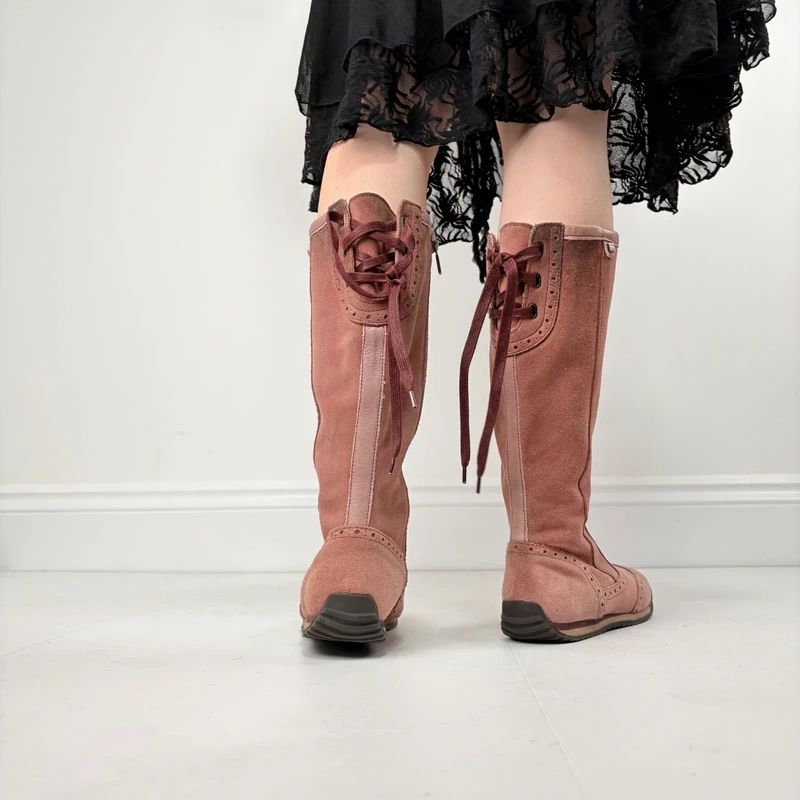 pink suede corset boxing boots