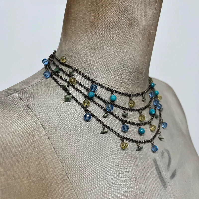 Layered gem chandelier necklace