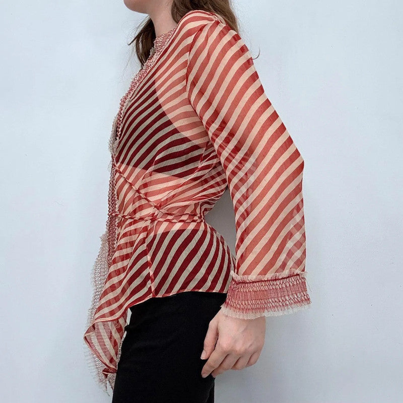 Jean Paul Gaultier sheer silk pinstripe flutter shirt