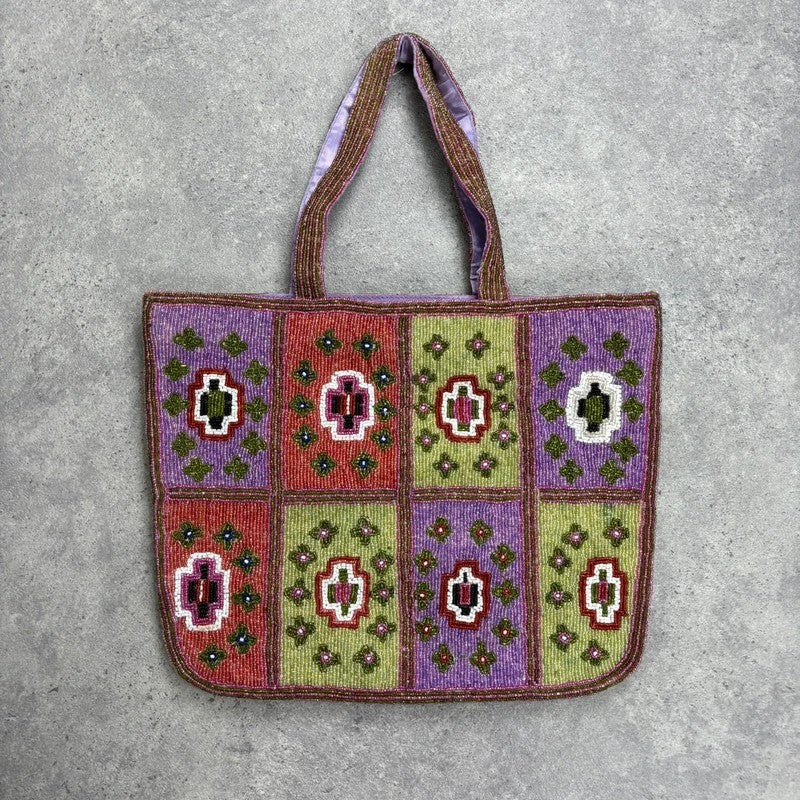 Beaded patchwork hippy boho tote handbag