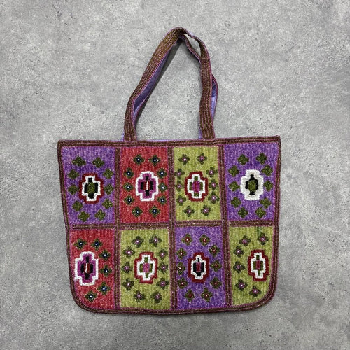 beaded patterned boho tote bag