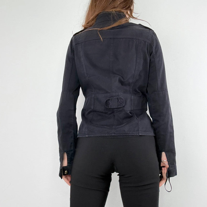 black napoleonic lace embellished cropped military jacket