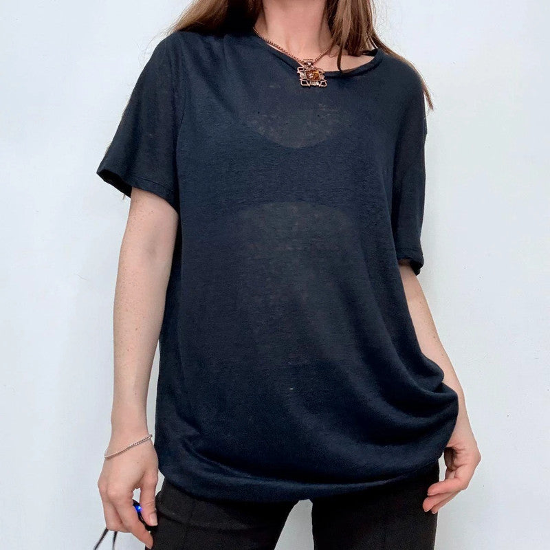 navy linen oversized minimalist t-shirt