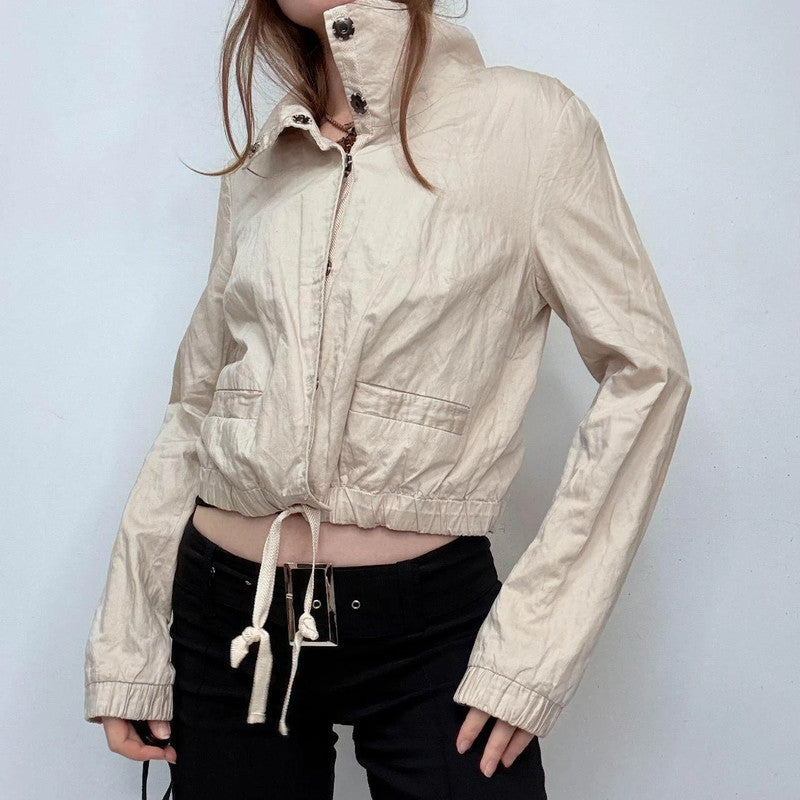 cropped tan high neck jacket