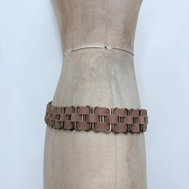 brown leather woven chain belt
