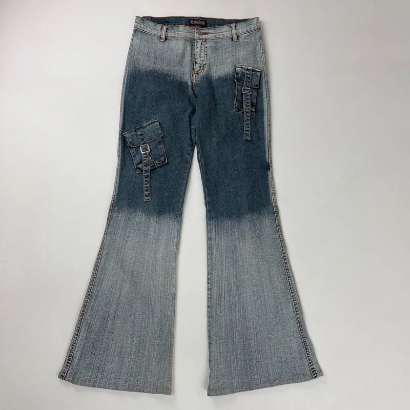 distressed fade flared jeans