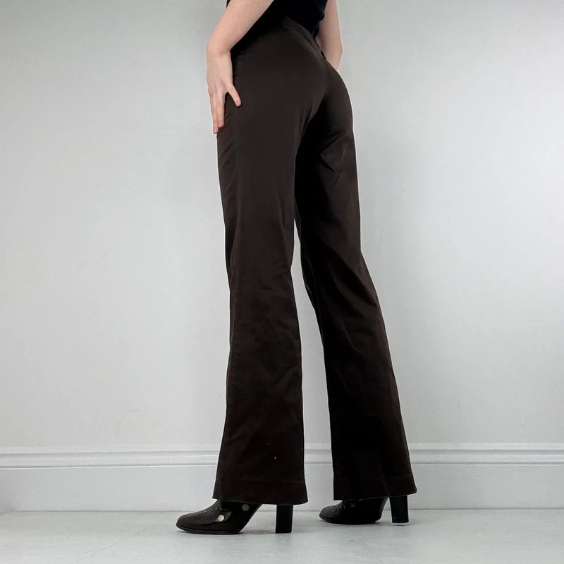 Brown flared pocket front trousers