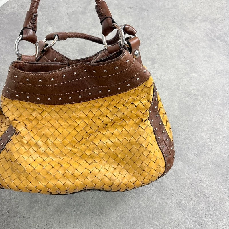Woven leather brown Karen millen studded handbag