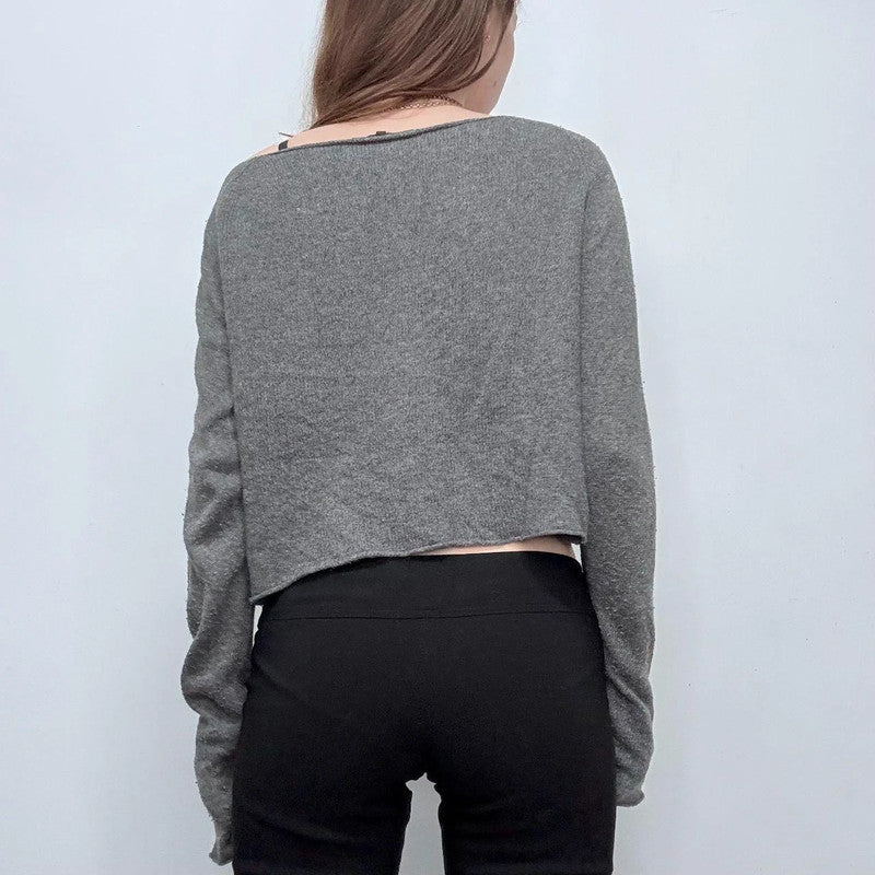 grey slash neck slouchy jumper