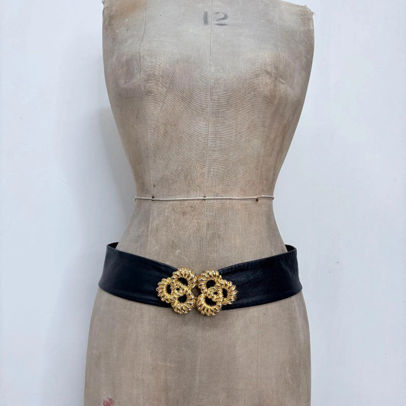 Navy leather gold buckle belt