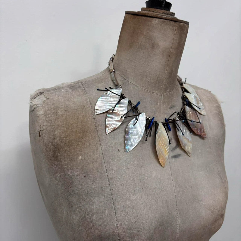 boho fairy pearl leaf necklace