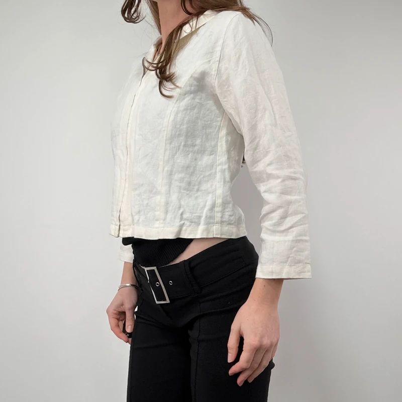 White Linen mini cropped shirt