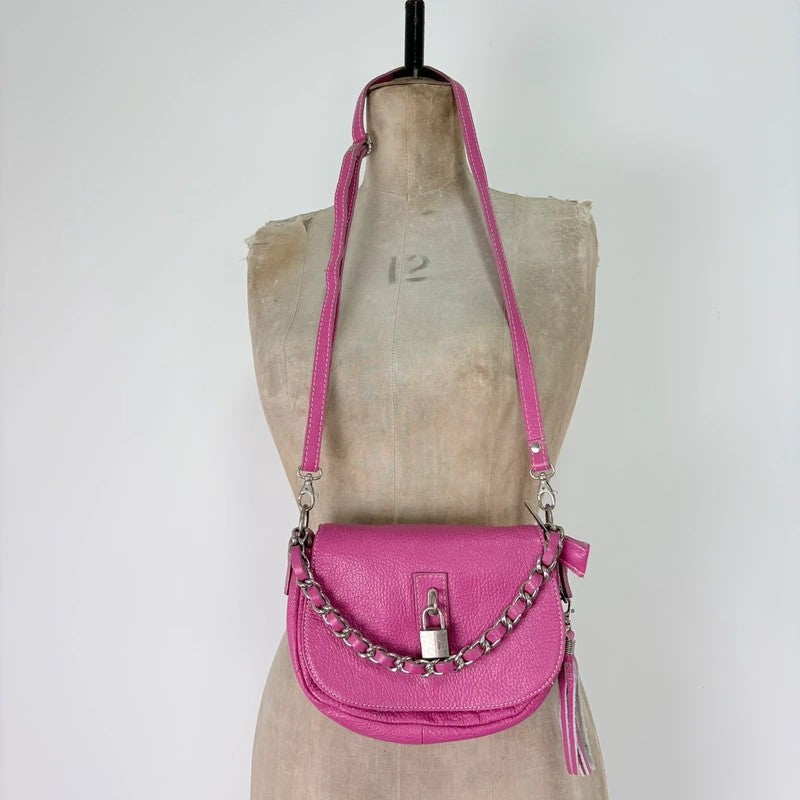 Pink leather chain shoulder bag