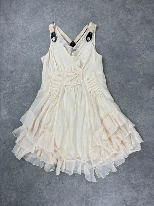 cream layered ruffle cotton silk summer mini dress