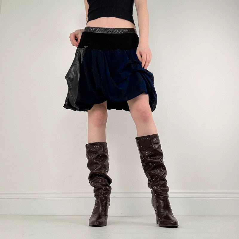 black gathered draped puff skirt