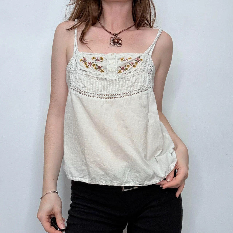 white cotton lace embroidered cami