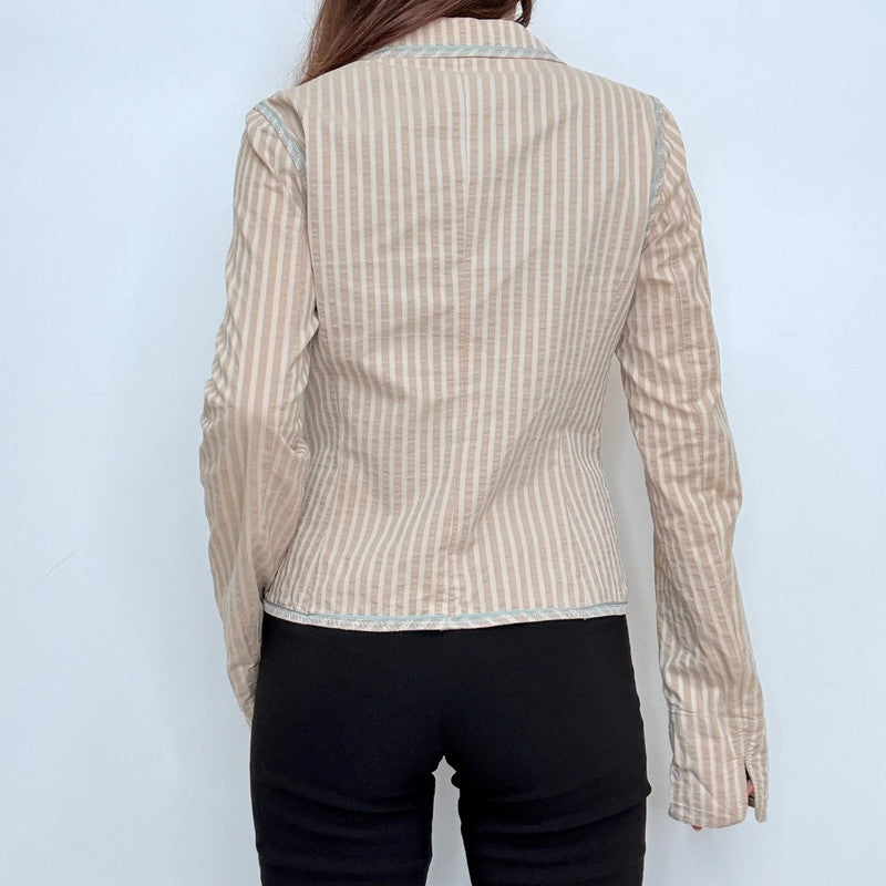 fitted pinstripe flared jacket