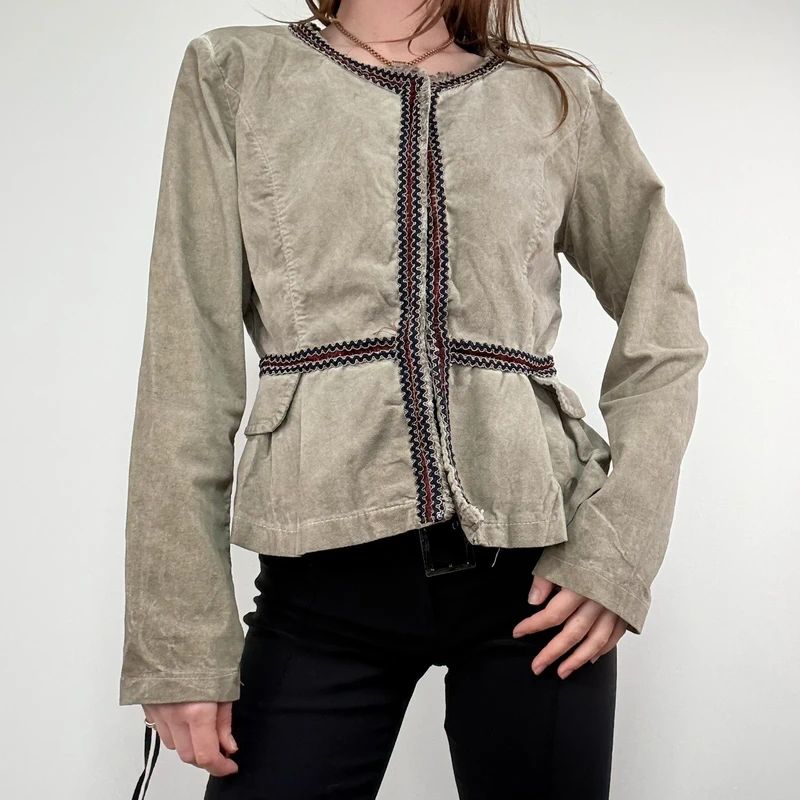 khaki flared braided ribbon military napolionic jacket