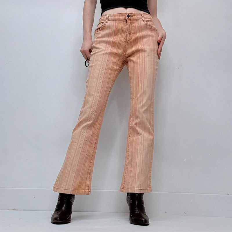 distressed 70s style pinstripe bootcut jeans