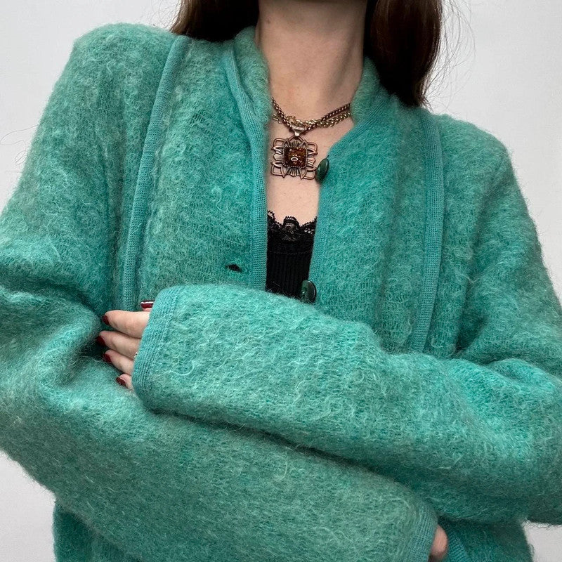 green slouchy wool cardigan