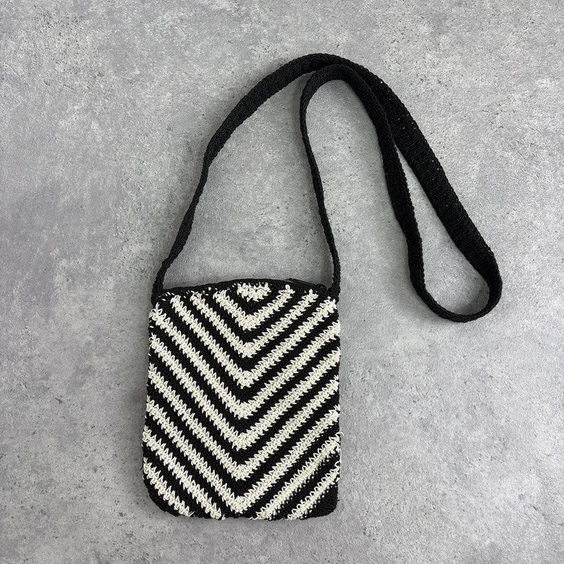 Crochet chevron black and white mini pouch bag