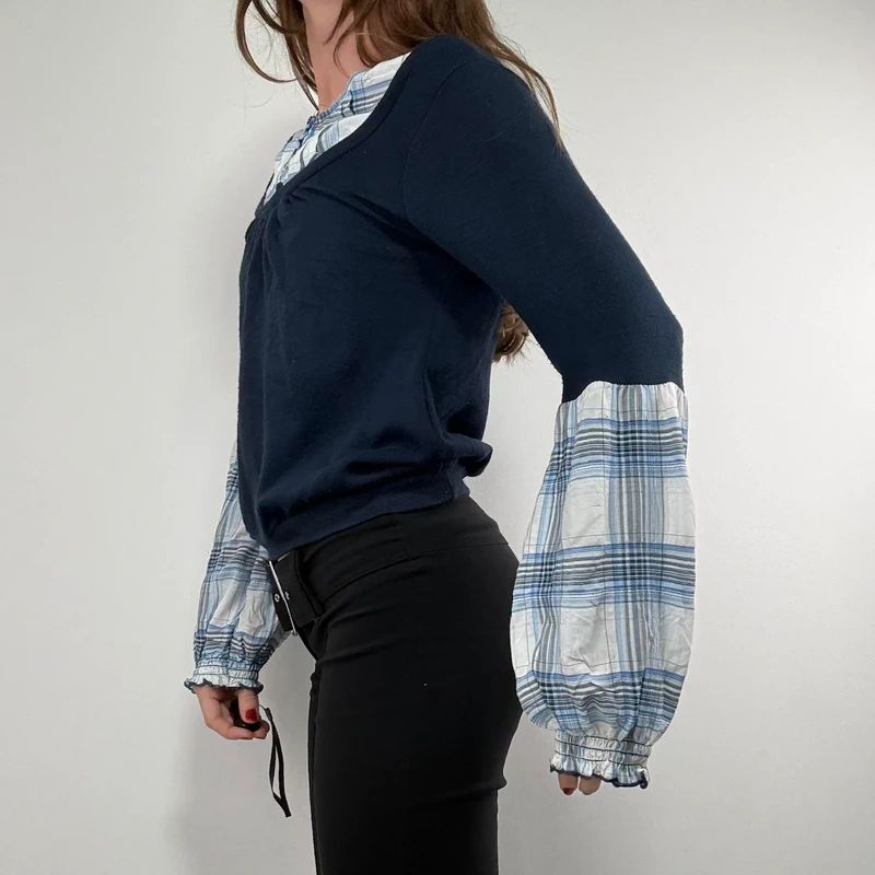 navy layered shirt jumper