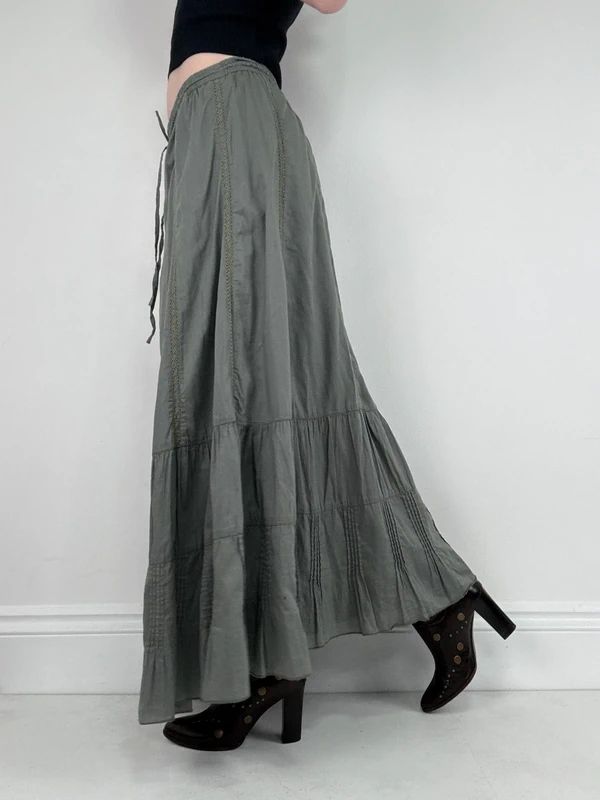 Monsoon khaki cotton flared maxi skirt