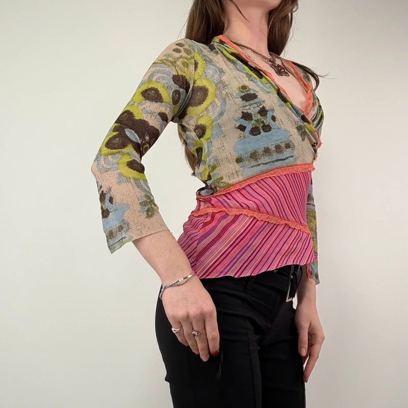 Asymmetric Printed Pinstripe Top