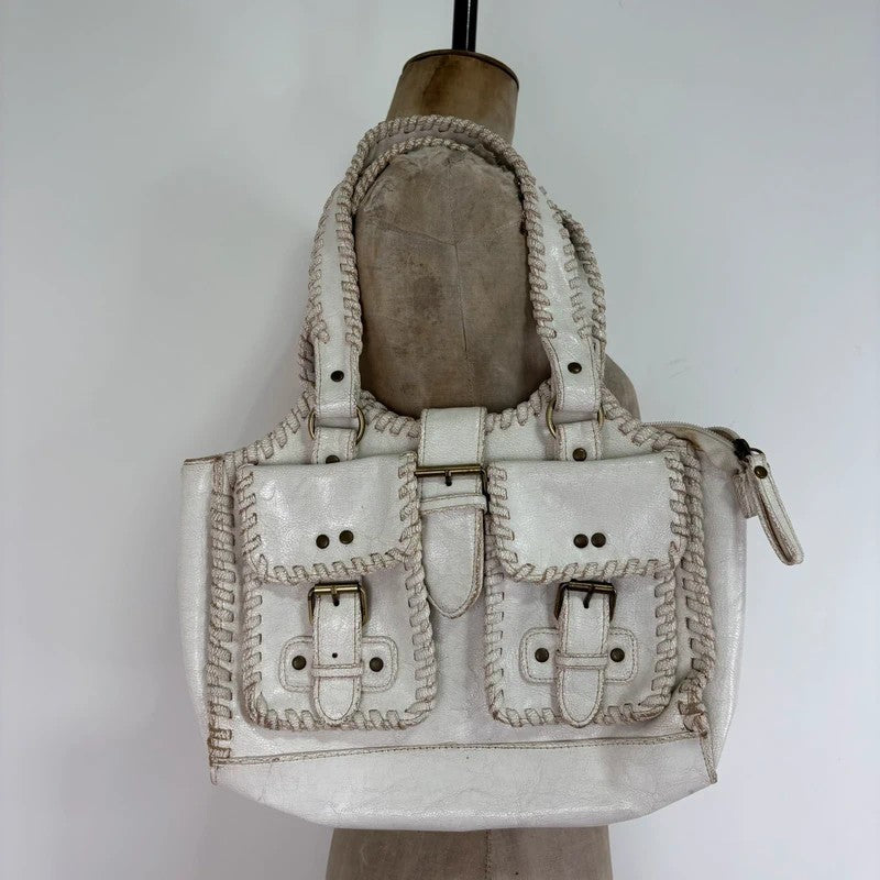 White crochet laced cargo Y2K bag