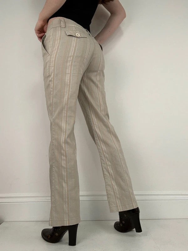 Pinstripe cream cargo flare vintage trousers