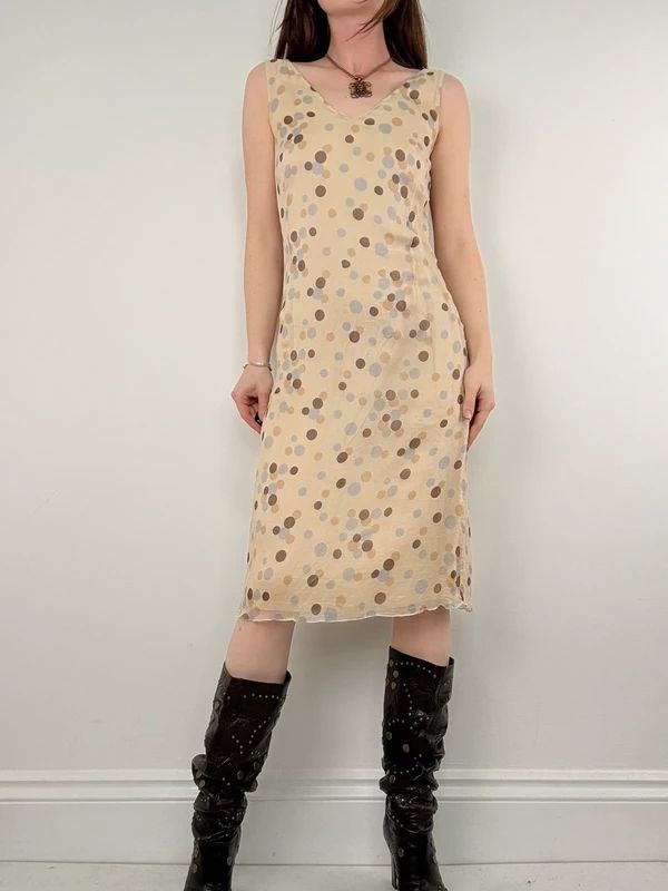 polkadot flared midi dress