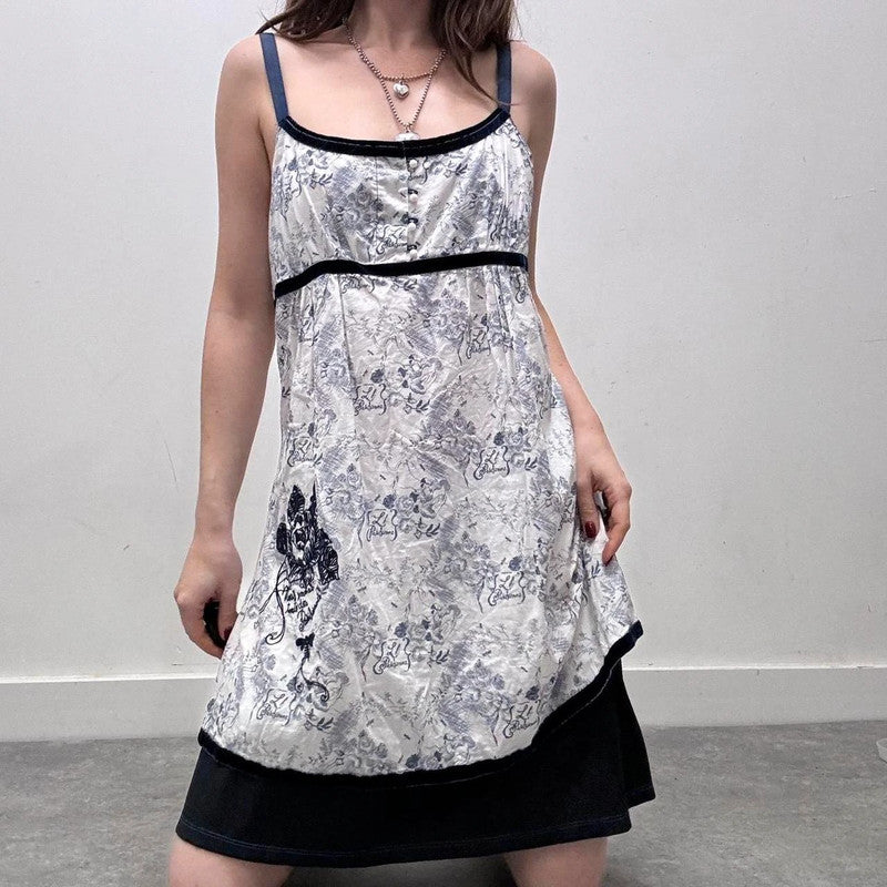 regency patterned blue dress