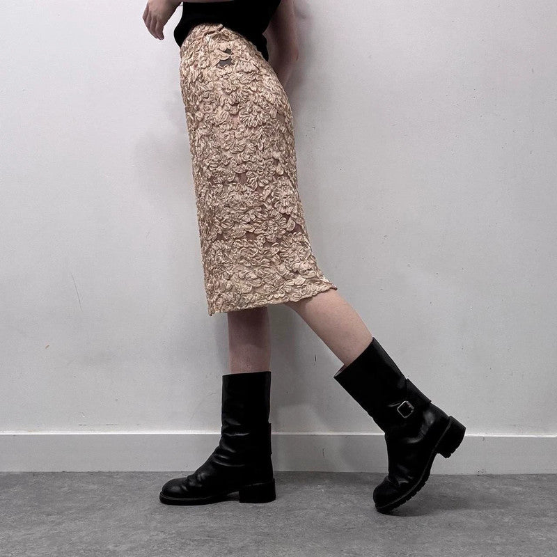 cream lace coquette midi skirt