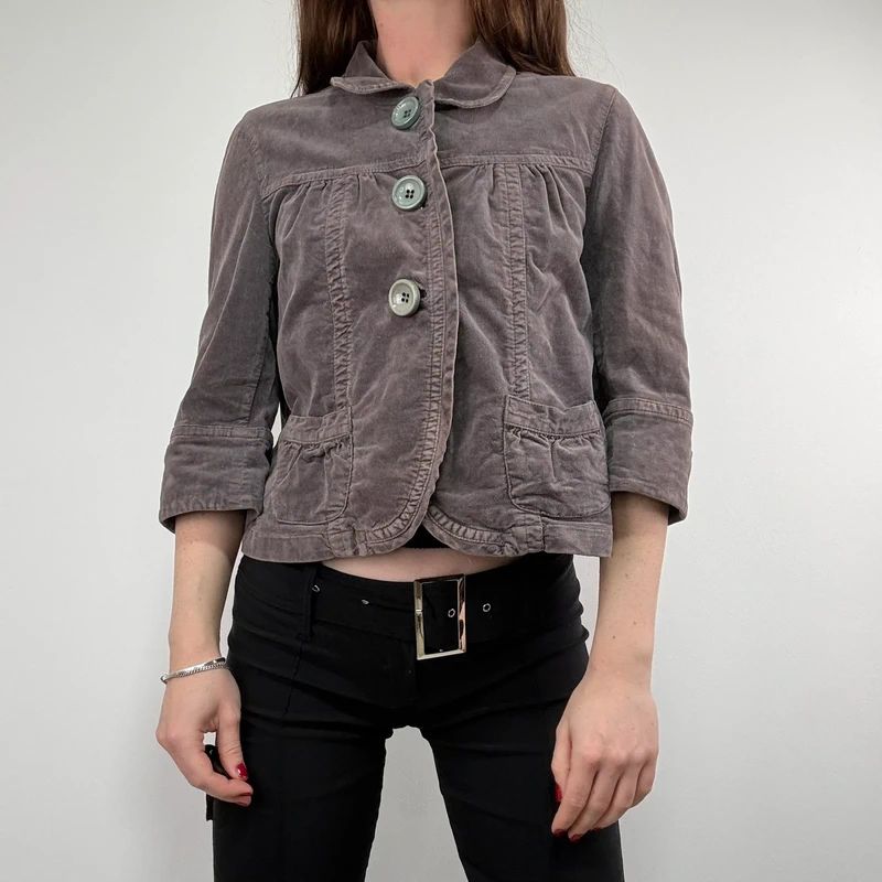 cropped button flared mini jacket