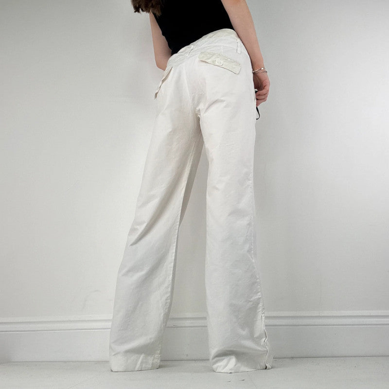 white wide leg flared trousers