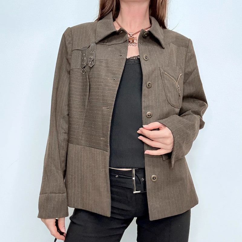 khaki pinstripe utility jacket