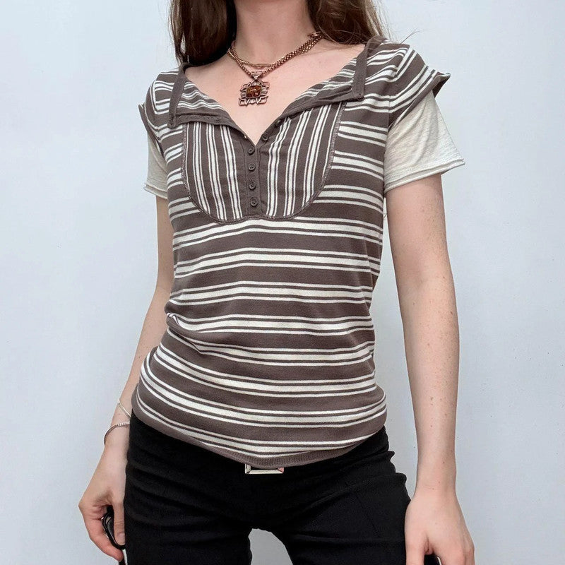 brown striped layered top