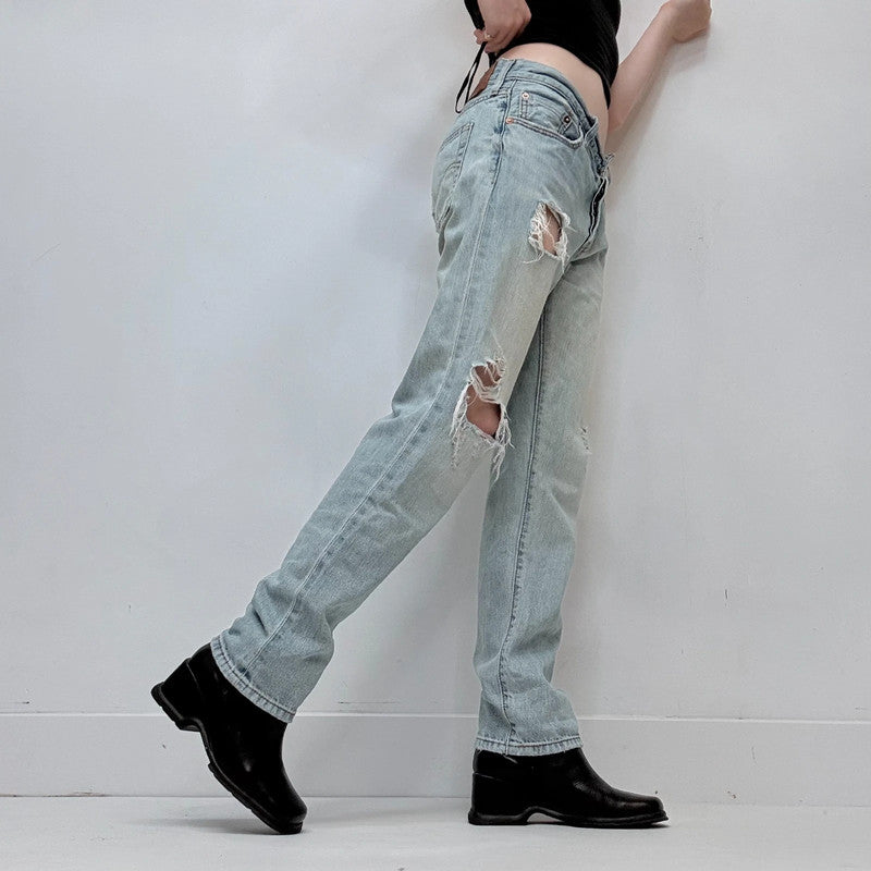 distressed light wash straight leg Levis