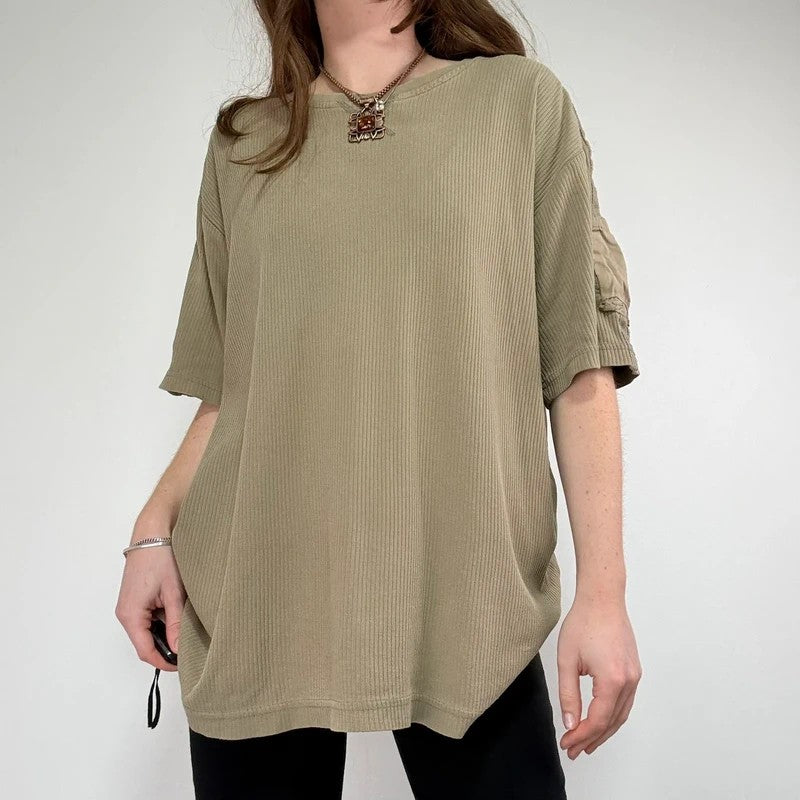 oversized khaki ribbed military t-shirt