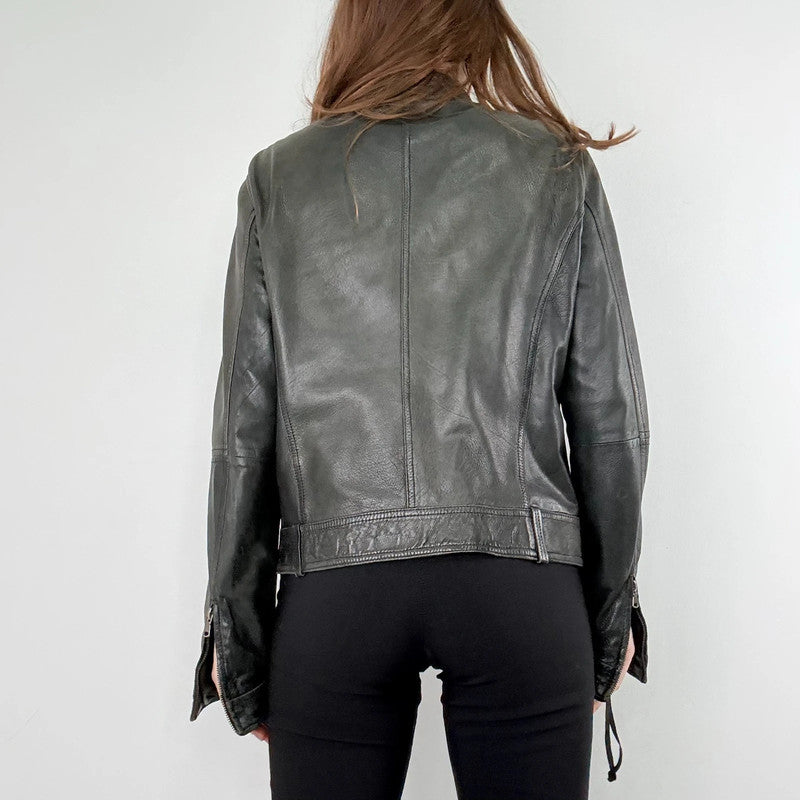 Massimo Dutti cropped distressed 100%leather