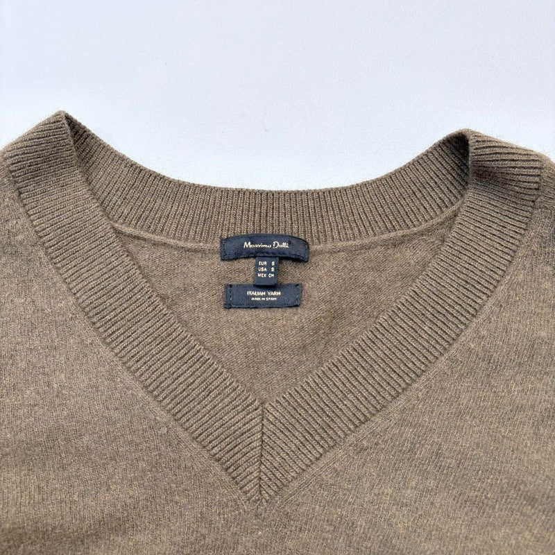 khaki slouchy wool knitted v-neck jumper
