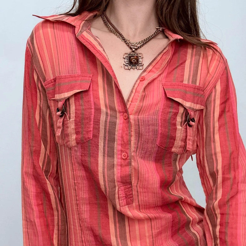 pinstripe sheer flared cargo shirt