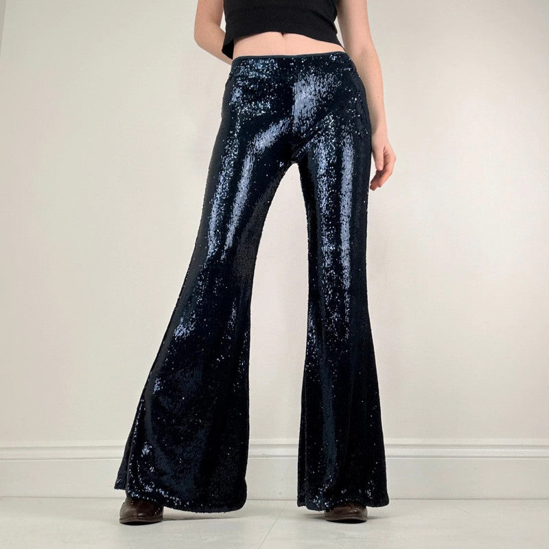 blue sequin metalic Free People flares