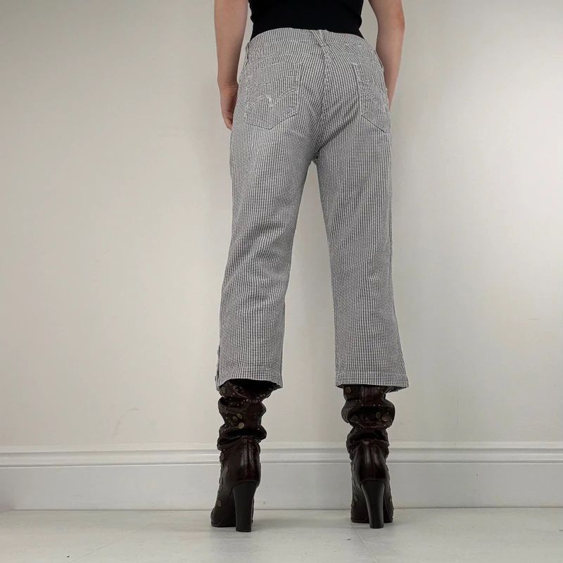 black and white cropped gingham capri trousers