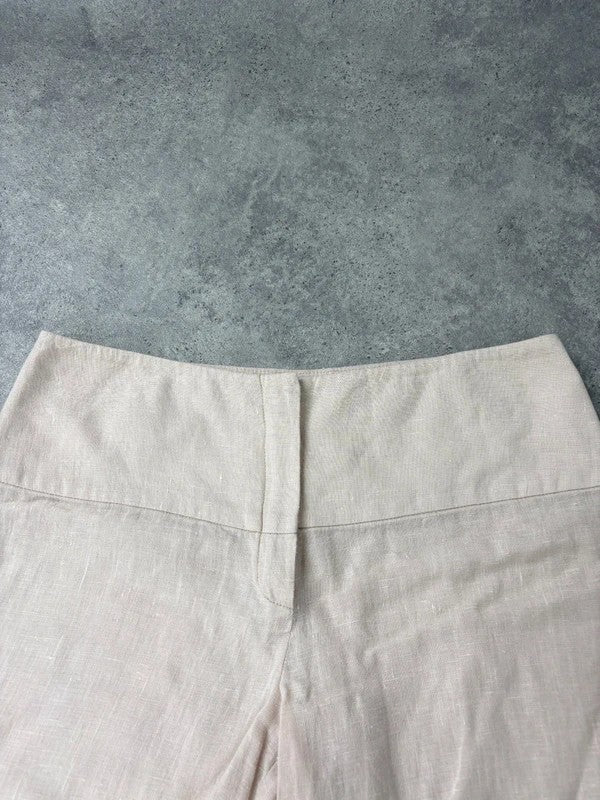 pink beige linen wide leg trousers