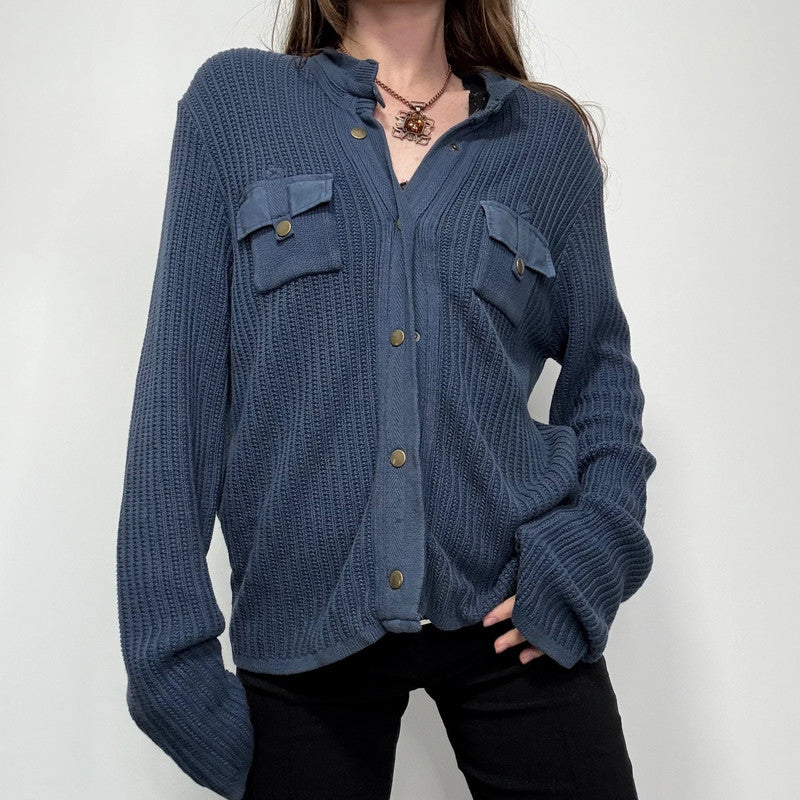 blue knitted military cardigan