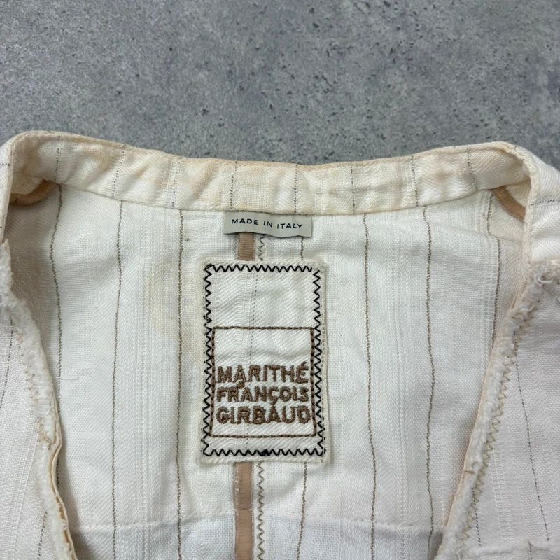 cream pinstripe Marithé + François Girbaud waistcoat vest